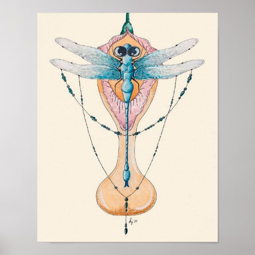 Dragonfly flower yoni canvas print