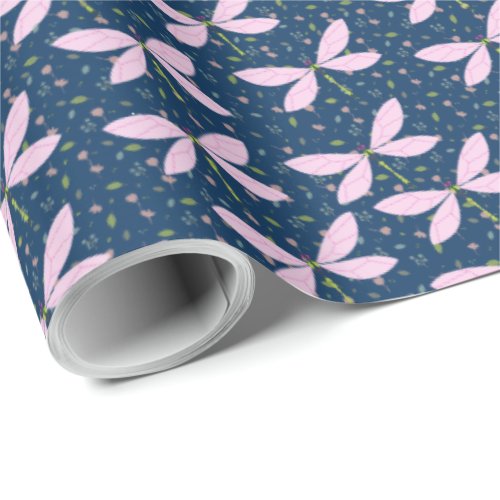 DRAGONFLY FLOWERS WRAPPING PAPER