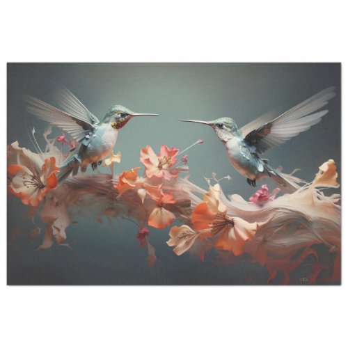 Dragonfly fluttering over peach flowers decoupage tissue paper