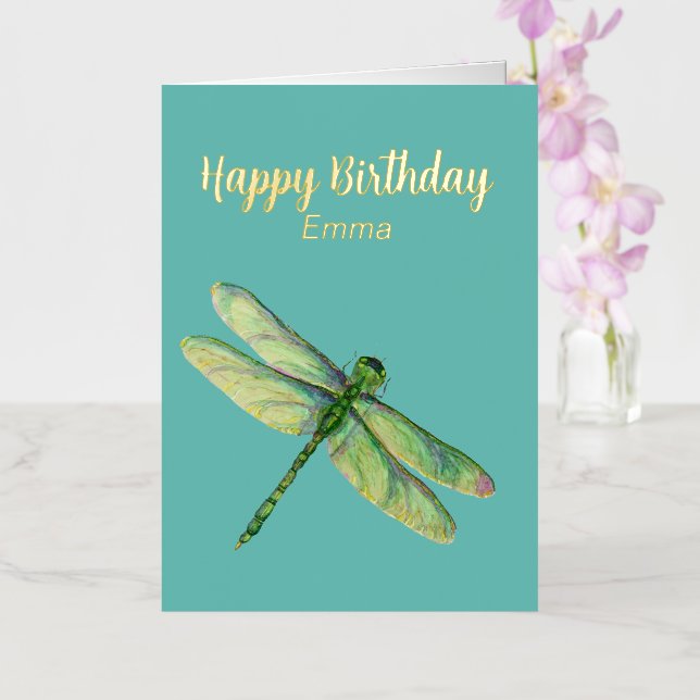 Dragonfly Folded Foil Birthday Card (Orchid)