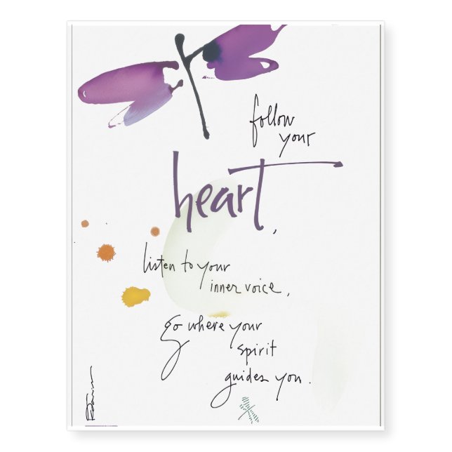 DRAGONFLY FOLLOW YOUR HEART TEMPORARY TATTOOS (Front)