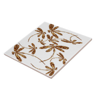 Dragonfly Frenzy Gold Ceramic Tile