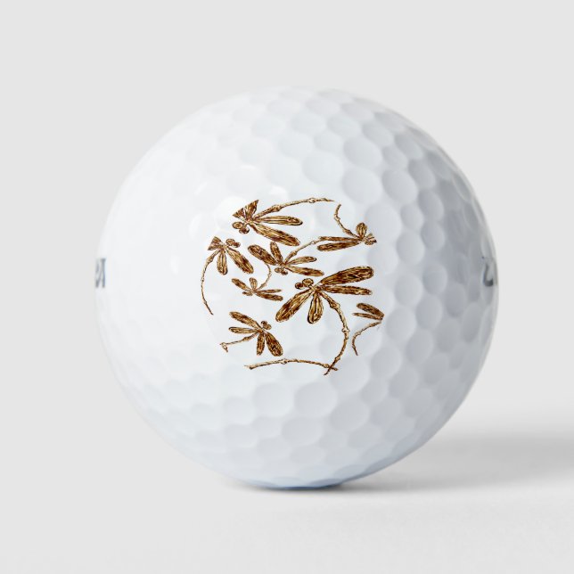 Dragonfly Frenzy Gold Golf Balls (Front)