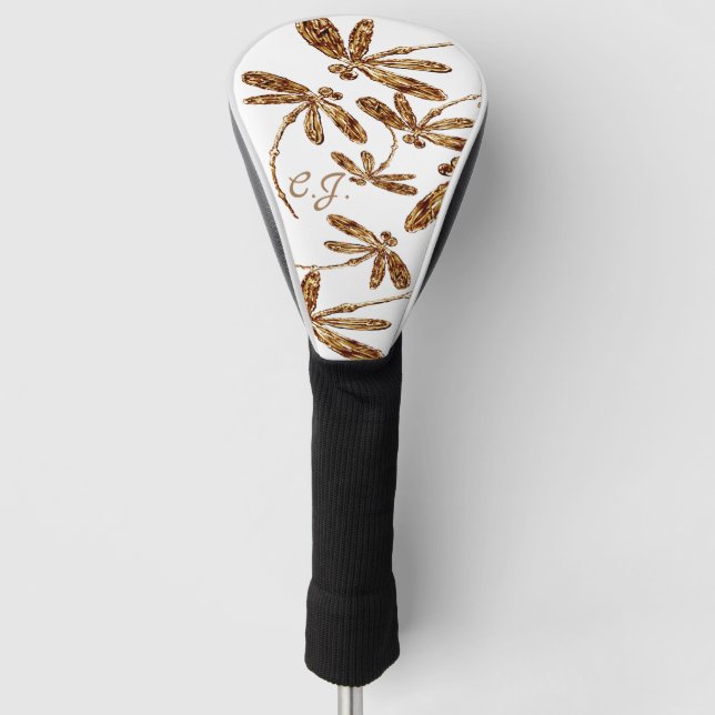 Dragonfly Frenzy Gold Golf Head Cover (Front)