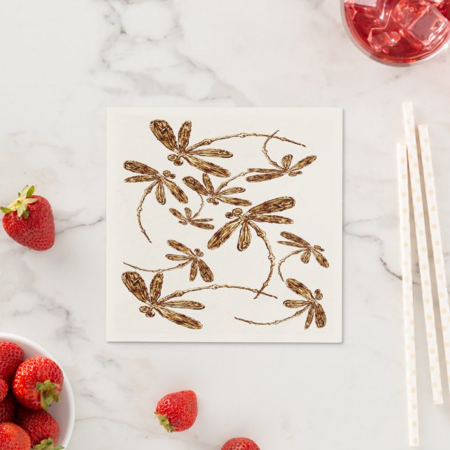 Dragonfly Frenzy Gold Napkins (Insitu)