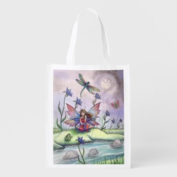 Dragonfly Frog And Fairy Fantasy Art Shopping Bag by robmolily at Zazzle