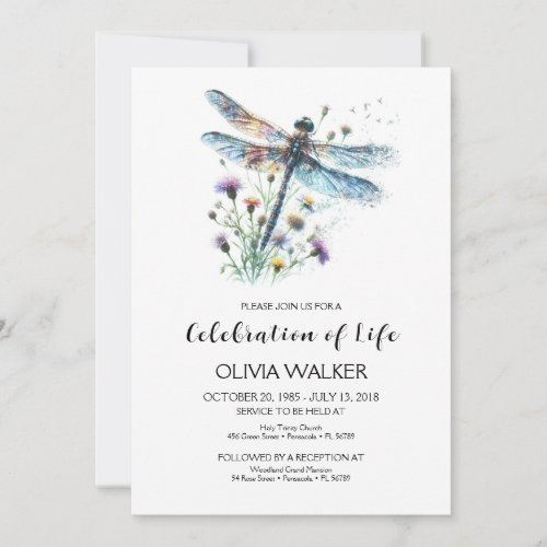  Dragonfly Funeral Celebrating the life Invitation