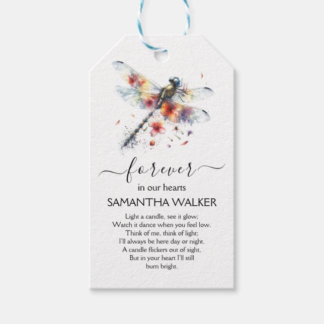  Dragonfly Funeral Memorial Gift Tags (Front)