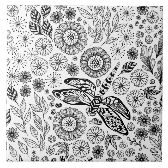 Dragonfly garden ceramic tile (Front)