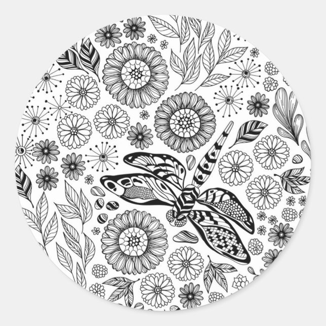 Dragonfly garden classic round sticker (Front)