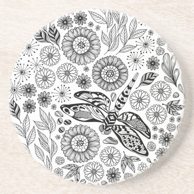 Dragonfly garden drink coaster (Front)