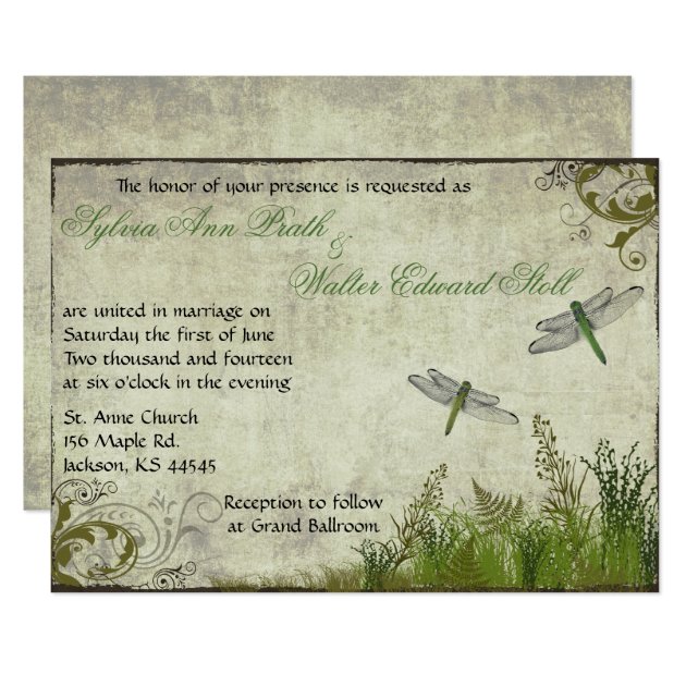 Dragonfly Garden Vintage Wedding Invitation