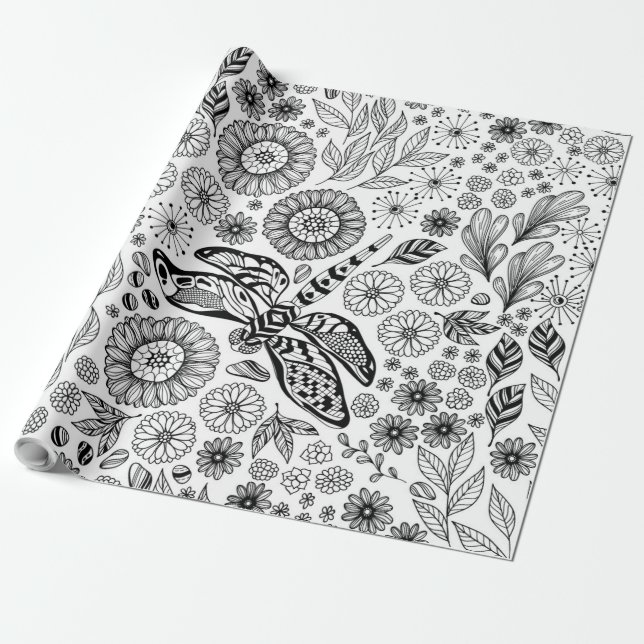Dragonfly garden wrapping paper (Unrolled)