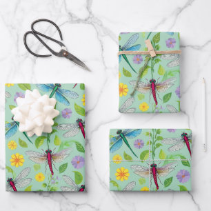 Dragonfly garden wrapping paper sheets
