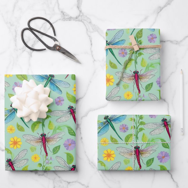 Dragonfly garden wrapping paper sheets (Front)