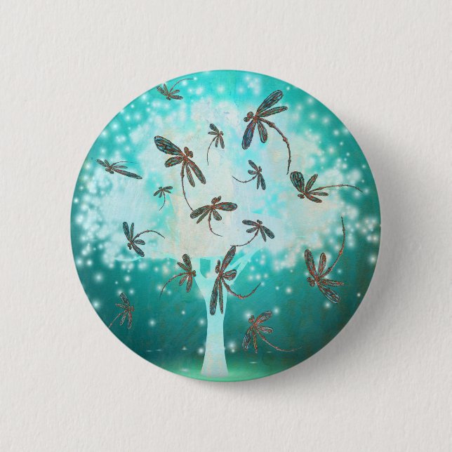 Dragonfly Glow Tree Pinback Button (Front)