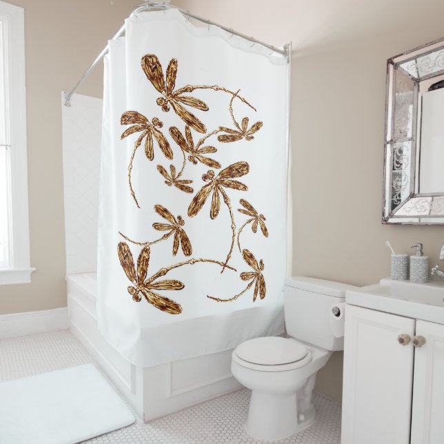 Dragonfly Gold Frenzy Shower Curtain (In Situ)