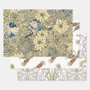 Dragonfly Gold Garden Wrapping Paper Sheets