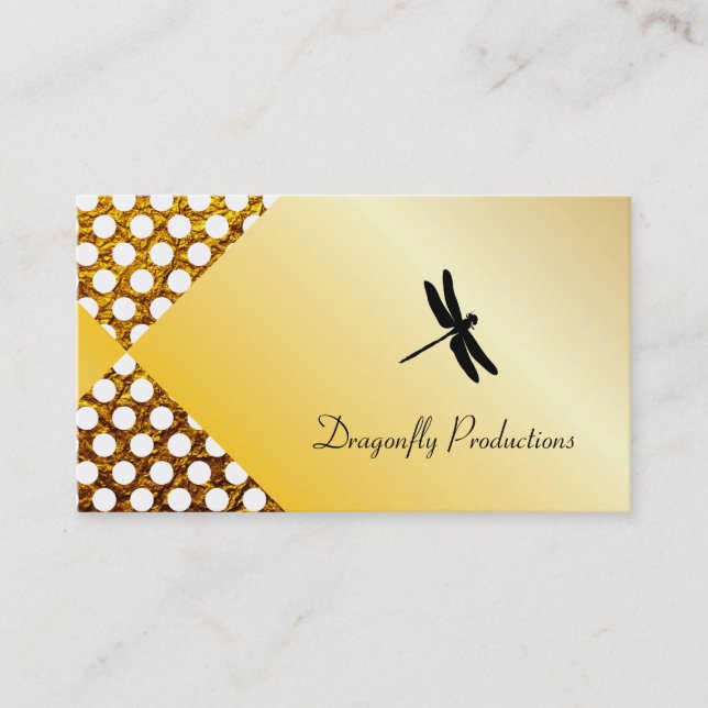 Dragonfly Gold Shimmer Polka Dots Business Card (Front)