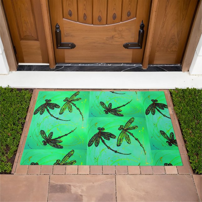 Dragonfly Gorgeous Green Turquoise Twist Door Mat (Outdoor)