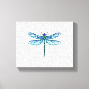 Dragonfly green blue drawing I love dragonflies Canvas Print