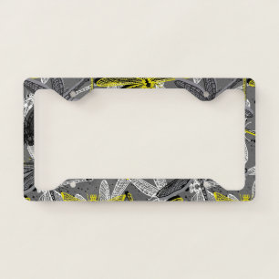 dragonfly hand drawn stylized seamless pattern  license plate frame
