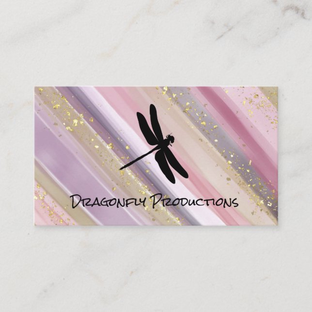 Dragonfly | Hand Painted Lines | Gold Flakes Business Card (Front)