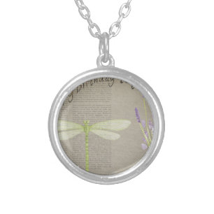 dragonfly happy birthday silver plated necklace