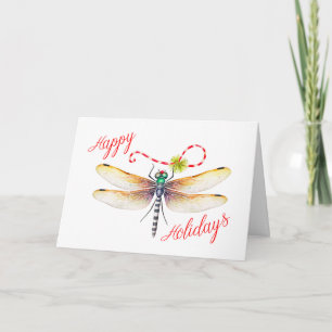Dragonfly Happy Holidays Christmas Candy Cane Xmas Card