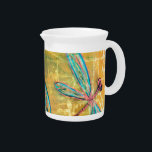 Dragonfly Haze Pitcher<br><div class="desc">Gorgeous metallic colored dragonflies on a gold washed background. Cute!
LyndseyART</div>