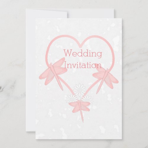 Dragonfly Heart Design Pink Coloured Wedding Invitation