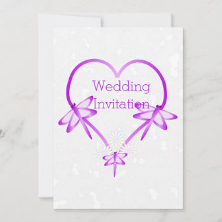 Dragonfly Heart Design Purple Coloured Wedding Invitation