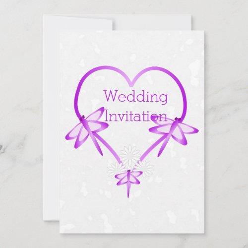 Dragonfly Heart Design Purple Coloured Wedding Invitation