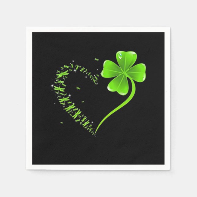 Dragonfly heart irish, Shamrock Heart Clover St Napkins (Front)
