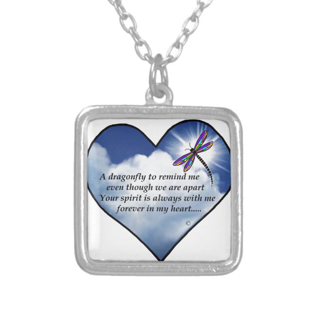 Dragonfly Heart Poem Silver Plated Necklace (Front)