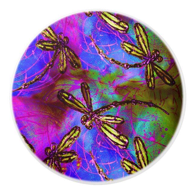 Dragonfly Hippy Flit Ceramic Knob (Front)