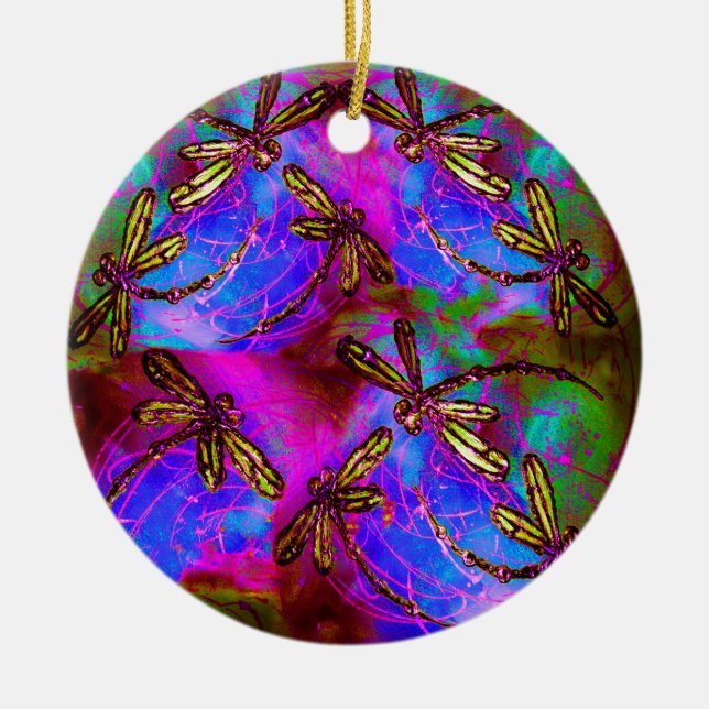 Dragonfly Hippy Flit Ceramic Ornament (Front)