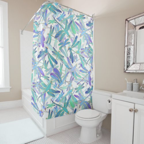 Dragonfly Holiday  White Shower Curtain
