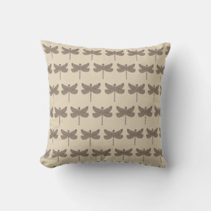 Dragonfly Illustration Pattern Purple and Tan Throw Pillow