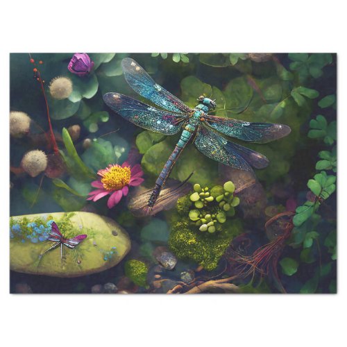 Dragonfly in a Colorful Garden Tissue Paper