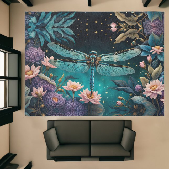 Dragonfly in a floral garden at night rug (Insitu (Indoor 1))