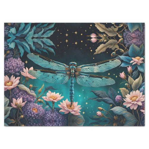 Dragonfly in a floral garden at night tissue paper