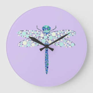 Dragonfly In Dots Large Clock