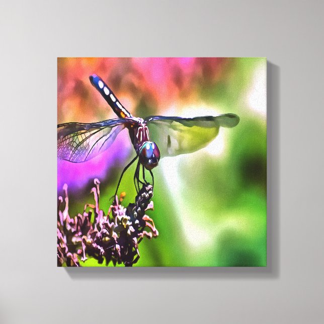 Dragonfly In Green and Blue Realistic Painting Canvas Print (Front)