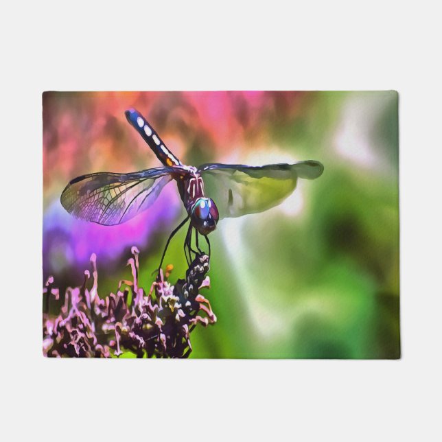 Dragonfly In Green and Blue Realistic Painting Doormat (Front)