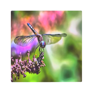 Dragonfly In Green and Blue Realistic Painting Metal Print
