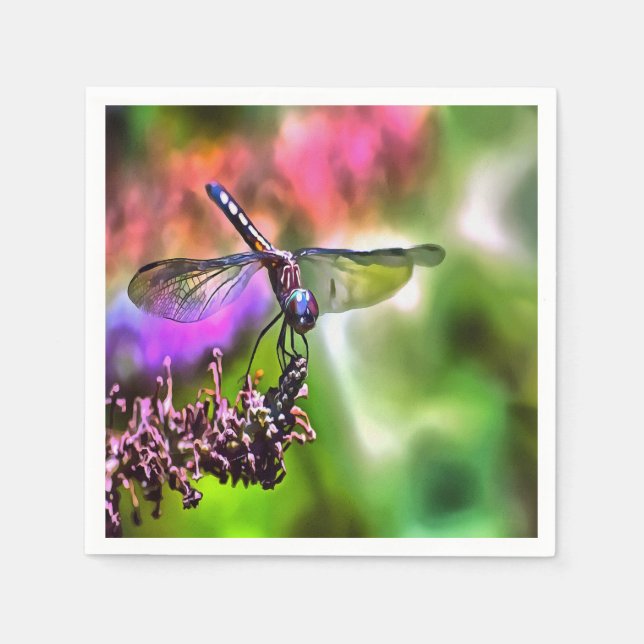 Dragonfly In Green and Blue Realistic Painting Paper Napkins (Front)