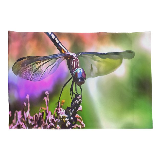 Dragonfly In Green and Blue Realistic Painting Pillow Case (Back-Right)