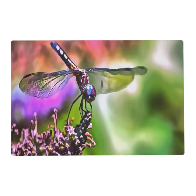 Dragonfly In Green and Blue Realistic Painting Placemat (Back)