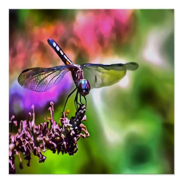 Dragonfly In Green and Blue Realistic Painting Poster (Front)